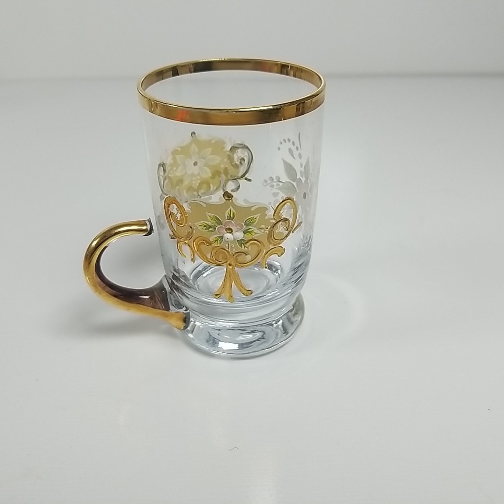 Beautiful Murano Glass Cups Hand Painted with Gold Trim